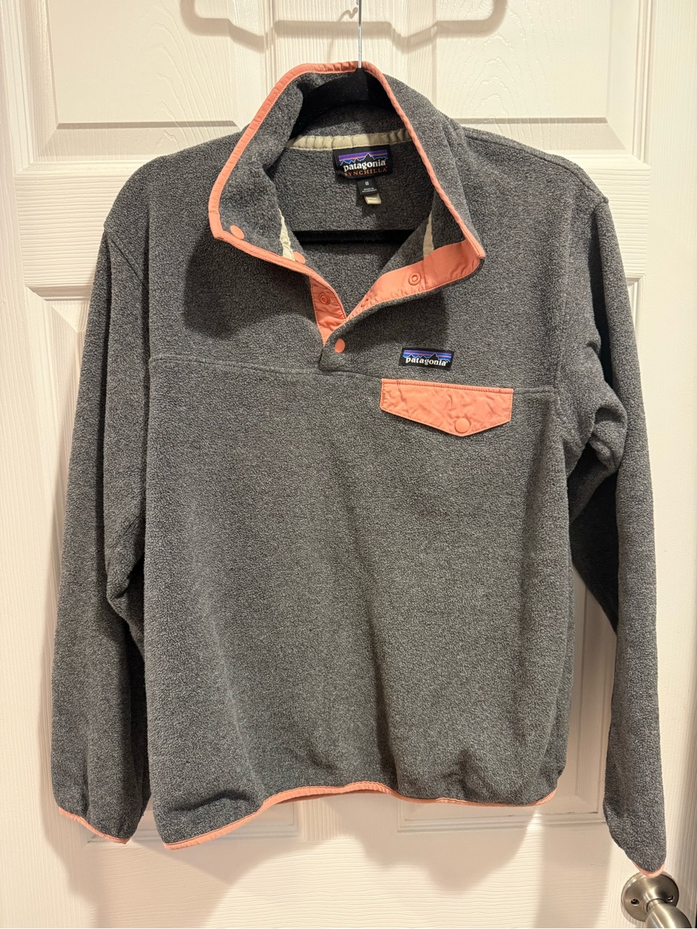 Patagonia Lightweight Synchilla Snap-T Fleece Pullover Grey Peach Pink Medium